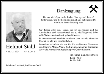 Traueranzeige von Helmut Stahl von Gießener Allgemeine, Alsfelder Allgemeine