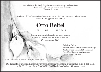 Traueranzeige von Otto Beitel von Wetterauer Zeitung, Wetterauer Zeitung
