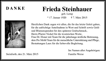 Traueranzeige von Frieda Steinhauer von Wetterauer Zeitung, Wetterauer Zeitung
