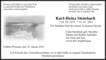 Traueranzeige von Karl-Heinz Steinbach von Gießener Allgemeine, Alsfelder Allgemeine