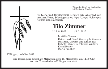 Traueranzeige von Tilo Zimmer von Gießener Allgemeine, Alsfelder Allgemeine