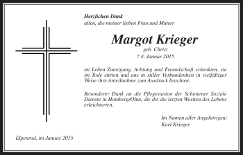 Traueranzeige von Margot Kramer von Gießener Allgemeine, Alsfelder Allgemeine, Alsfelder Allgemeine