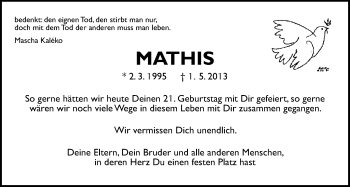 Traueranzeige von Mathis  von Gießener Allgemeine, Alsfelder Allgemeine
