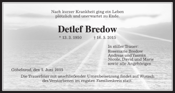 Traueranzeige von Detlef Bredow von Gießener Allgemeine, Alsfelder Allgemeine