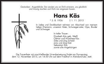 Traueranzeige von Hans Käs von Gießener Allgemeine, Alsfelder Allgemeine