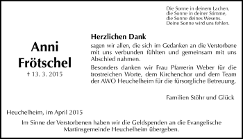 Traueranzeige von Anni Frötschel von Gießener Allgemeine, Alsfelder Allgemeine