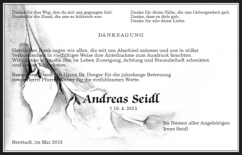 Traueranzeige von Andreas Seidl von Wetterauer Zeitung, Wetterauer Zeitung