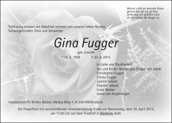 Traueranzeige von Gina Fugger von Wetterauer Zeitung, Wetterauer Zeitung