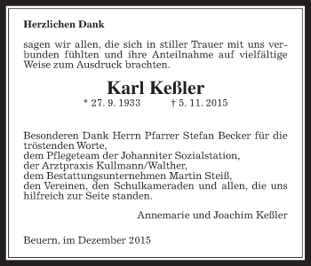 Traueranzeige von Karl Keßler von Gießener Allgemeine, Alsfelder Allgemeine