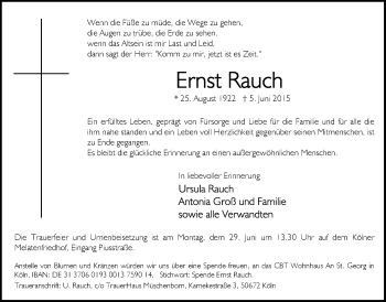 Traueranzeige von Ernst Rauch von Licher Wochenblatt, Licher Wochenblatt, Licher Wochenblatt