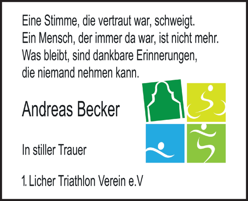  Traueranzeige für Andreas Becker vom 12.11.2015 aus Licher Wochenblatt, Licher Wochenblatt, Licher Wochenblatt