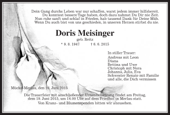 Traueranzeige von Doris Meisinger von Mücker Stimme