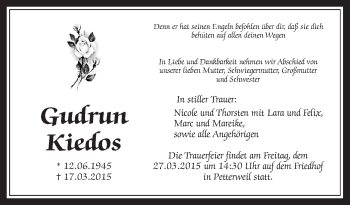 Traueranzeige von Gudrun Kiedos von Wetterauer Zeitung, Wetterauer Zeitung