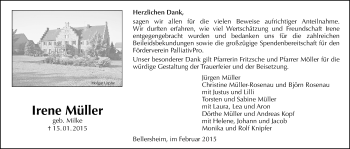 Traueranzeige von Irene Müller von Licher Wochenblatt, Licher Wochenblatt, Licher Wochenblatt