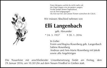 Traueranzeige von Elli Langenbach von Gießener Allgemeine, Alsfelder Allgemeine