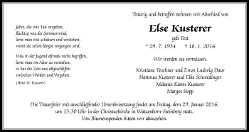 Traueranzeige von Else Kusterer von Gießener Allgemeine, Alsfelder Allgemeine