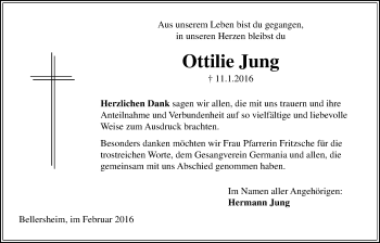 Traueranzeige von Ottilie Jung von Licher Wochenblatt, Licher Wochenblatt, Licher Wochenblatt