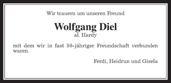 Traueranzeige von Wolfgang Diel von Wetterauer Zeitung, Wetterauer Zeitung