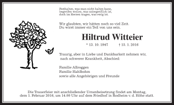 Traueranzeige von Hiltrud Witteier von Wetterauer Zeitung, Wetterauer Zeitung