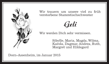 Traueranzeige von Geli  von Wetterauer Zeitung, Wetterauer Zeitung