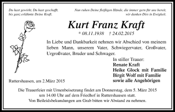 Traueranzeige von Kurt Franz Kraft von Gießener Allgemeine, Alsfelder Allgemeine