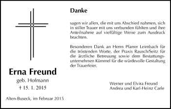 Traueranzeige von Erna Freund von Gießener Allgemeine, Alsfelder Allgemeine