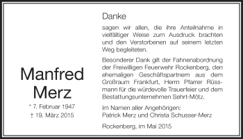 Traueranzeige von Manfred Merz von Wetterauer Zeitung, Wetterauer Zeitung