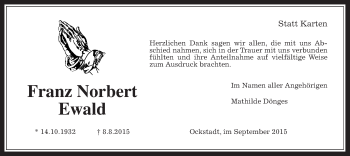 Traueranzeige von Franz Norbert Ewald von Wetterauer Zeitung, Wetterauer Zeitung