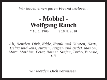Traueranzeige von Wolfgang Rauch von Wetterauer Zeitung, Wetterauer Zeitung