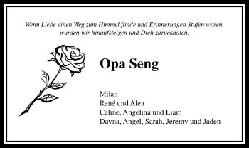 Traueranzeige von Opa Seng  von Wetterauer Zeitung, Wetterauer Zeitung