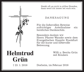 Traueranzeige von Helmtrud Grün von Wetterauer Zeitung, Wetterauer Zeitung