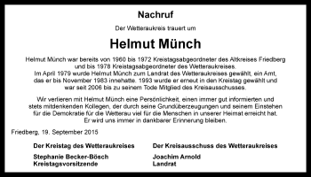 Traueranzeige von Helmut Münch von Wetterauer Zeitung, Wetterauer Zeitung