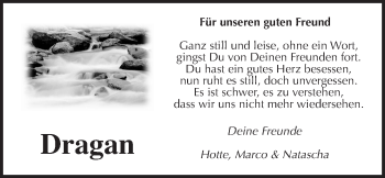 Traueranzeige von Dragan Rankovic von Wetterauer Zeitung, Wetterauer Zeitung
