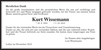 Traueranzeige von Kurt Wissmann von Gießener Allgemeine, Alsfelder Allgemeine