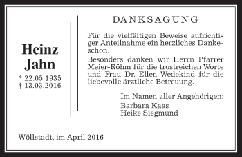 Traueranzeige von Heinz Jahn von Wetterauer Zeitung, Wetterauer Zeitung