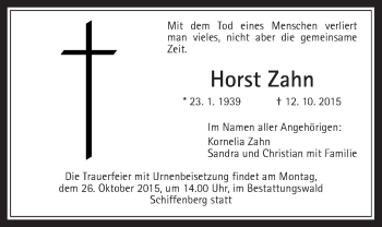 Traueranzeige von Horst Zahn von Gießener Allgemeine, Alsfelder Allgemeine