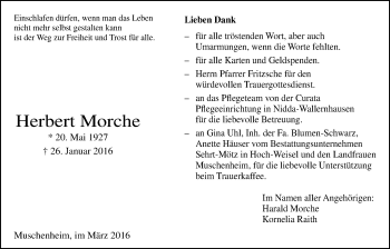 Traueranzeige von Herbert Morche von Licher Wochenblatt, Licher Wochenblatt, Licher Wochenblatt