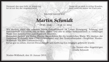 Traueranzeige von Martin Schmidt von Wetterauer Zeitung, Wetterauer Zeitung
