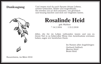 Traueranzeige von Rosalinde Heid von Wetterauer Zeitung, Wetterauer Zeitung