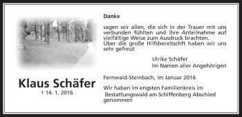 Traueranzeige von Klaus Schäfer von Gießener Allgemeine, Alsfelder Allgemeine