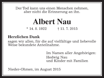 Traueranzeige von Albert Nau von Mücker Stimme