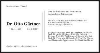 Traueranzeige von Otto Gärtner von Gießener Allgemeine, Alsfelder Allgemeine