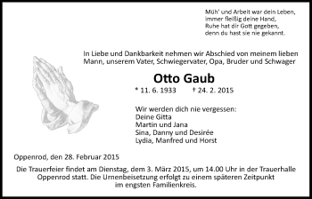 Traueranzeige von Otto Gaub von Gießener Allgemeine, Alsfelder Allgemeine