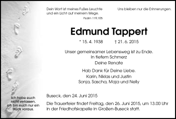Traueranzeige von Edmund Tappert von Gießener Allgemeine, Alsfelder Allgemeine