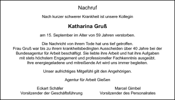 Traueranzeige von Katharina Gruß von Gießener Allgemeine, Alsfelder Allgemeine