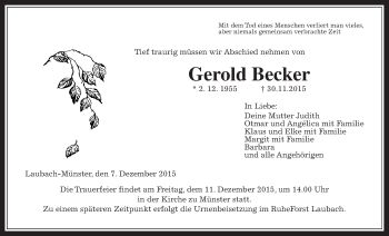 Traueranzeige von Gerold Becker von Gießener Allgemeine, Alsfelder Allgemeine