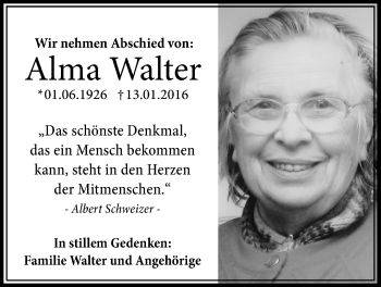 Traueranzeige von Alma Walter 