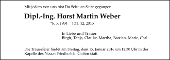 Traueranzeige von Horst Martin Weber von Gießener Allgemeine, Alsfelder Allgemeine