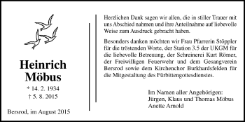 Traueranzeige von Heinrich Möbus von Gießener Allgemeine, Alsfelder Allgemeine