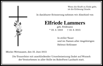 Traueranzeige von Elfriede Lammers von Mücker Stimme